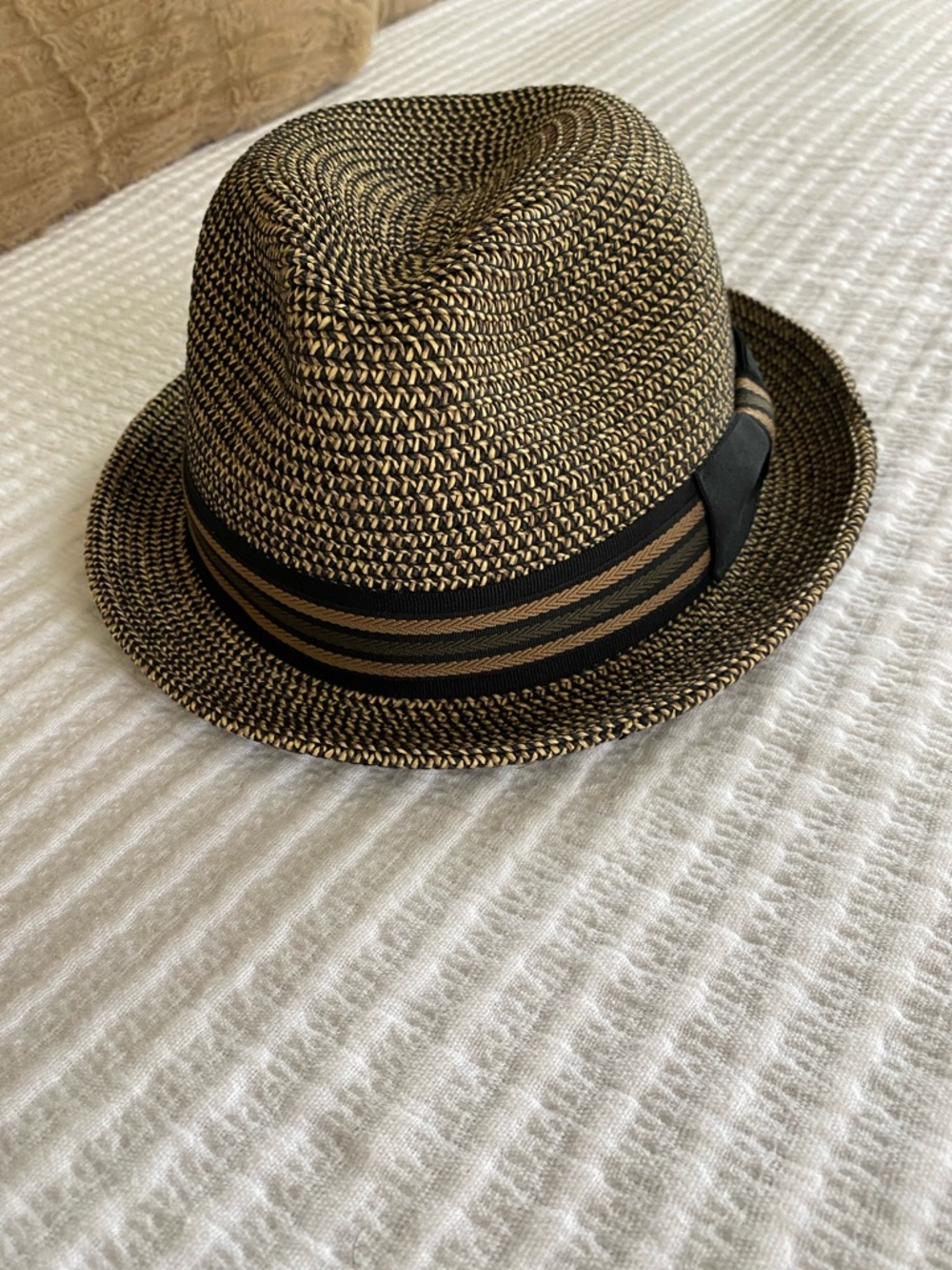Scala Brown and Black Straw Fedora Hat